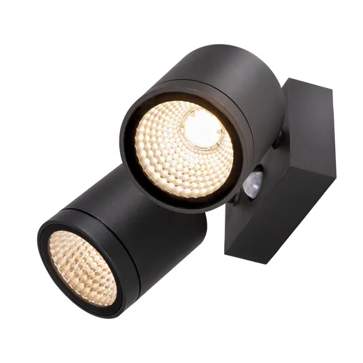 LED Wandleuchte Caolin schwarz, 2x10W, 2x800lm, 3000K, CRI80, IP65