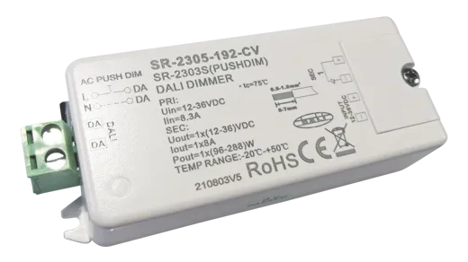 DALI/Push LED Dimmer 1 Kanal, 12-36V DC, (192W/24V), IP20, 95x37x20mm